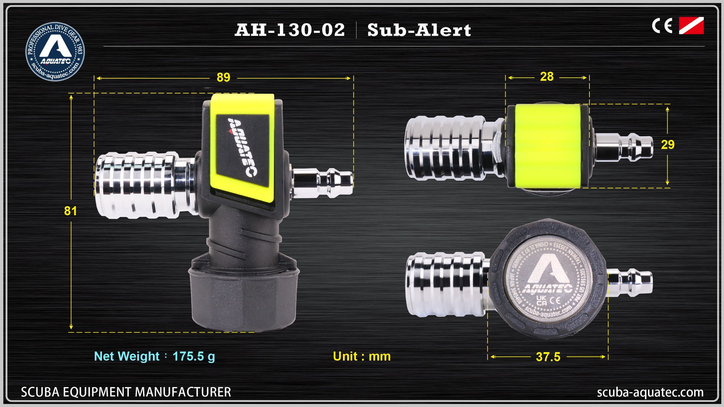 डाइव अलर्ट फुल-साइज ड्राइंग AH-130-02e स्कूबा रेगुलेटर