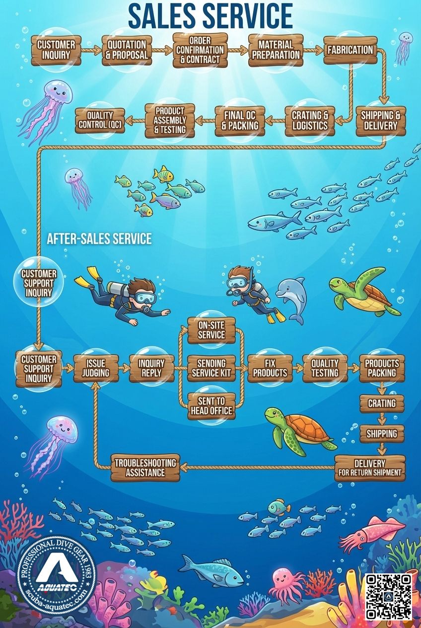 نمودار فرآیند تولید و خدمات فروش تجهیزات غواصی AQUATEC
