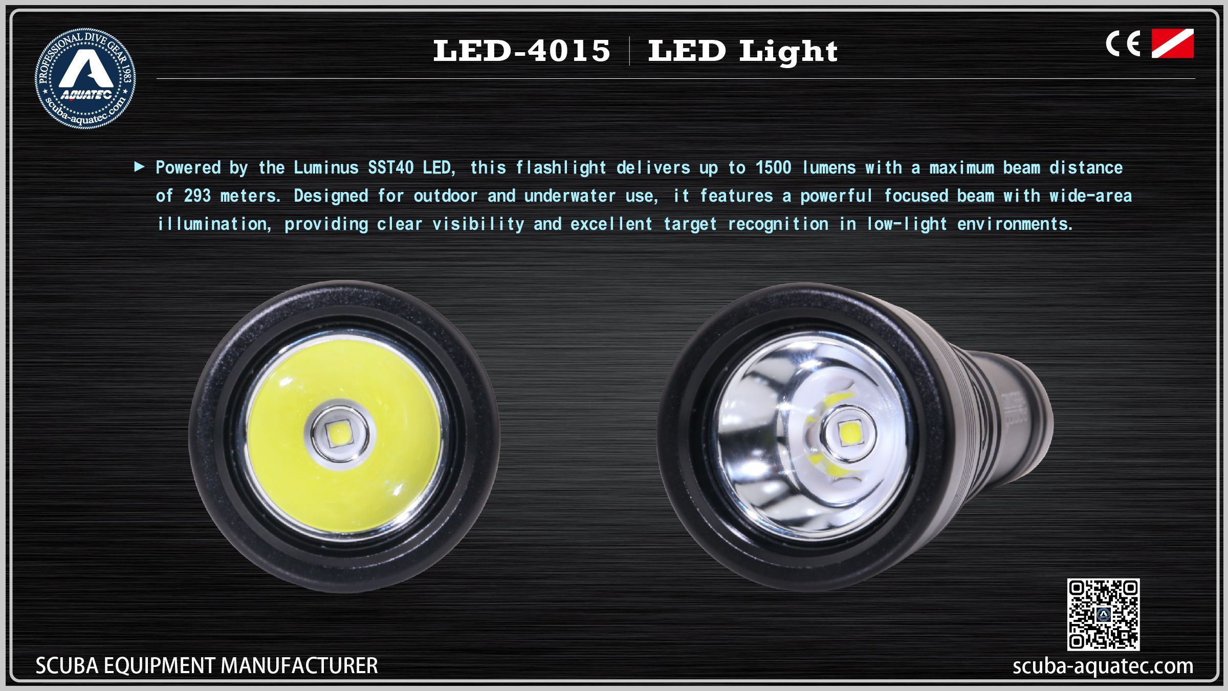 AQUATEC LED-4015 ডীপসিকার স্কুবা লাইট 5mm পুরু টাফেনড গ্লাস একুয়াটেক এলইডি-৪০১৫ ডীপসিকার স্কুবা লাইট ৫মিমি টাফেনড লেন্স প্রেসার রেজিস্ট্যান্স