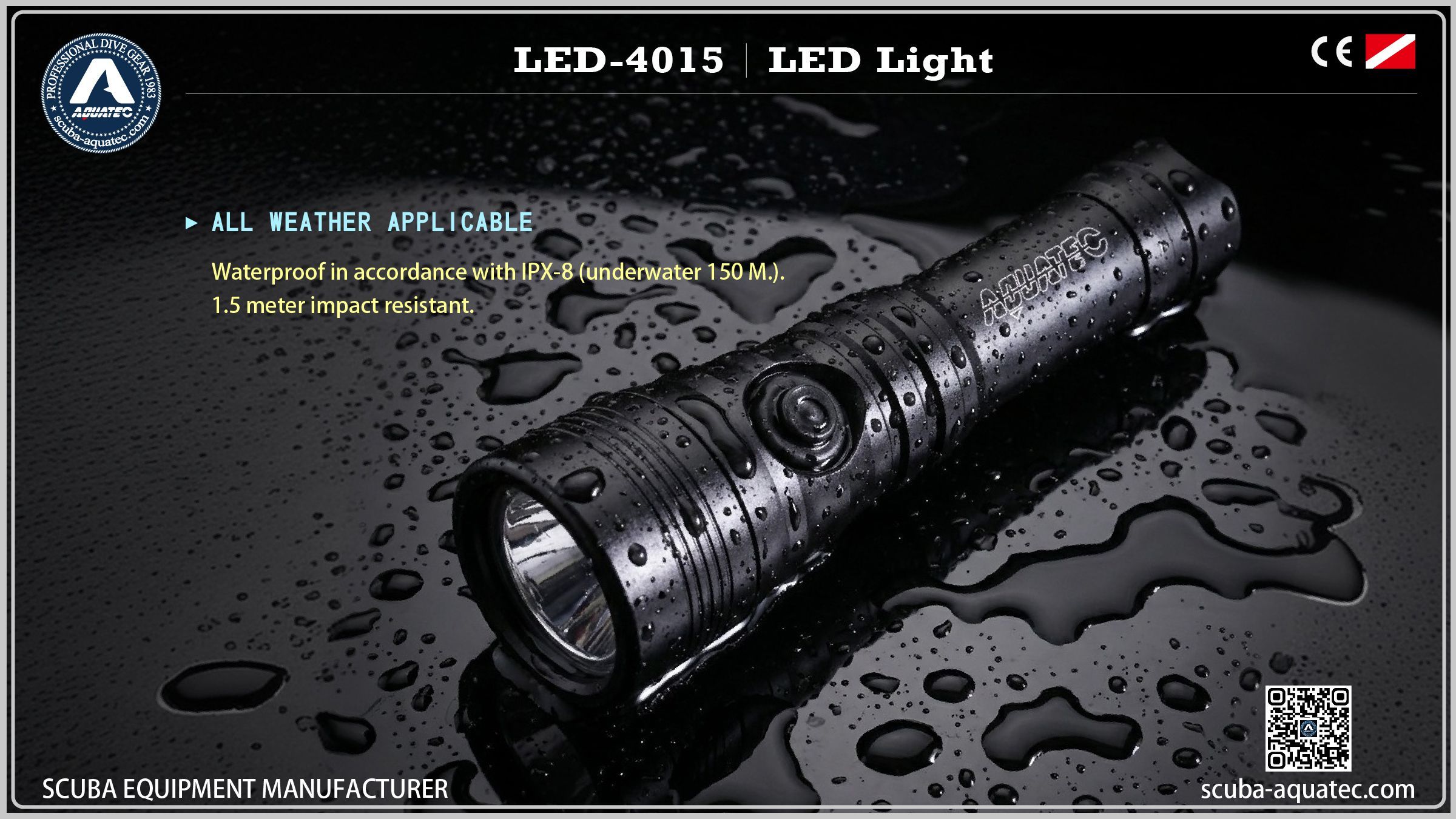 AQUATEC LED-4015 ডীপসিকার স্কুবা ডাইভিংয়ের জন্য সেরা ব্যাকআপ লাইট AQUATEC LED-4015 DeepSeeker স্কুবা লাইট স্পটলাইট এবং ফ্লাডলাইট বিম কোণ