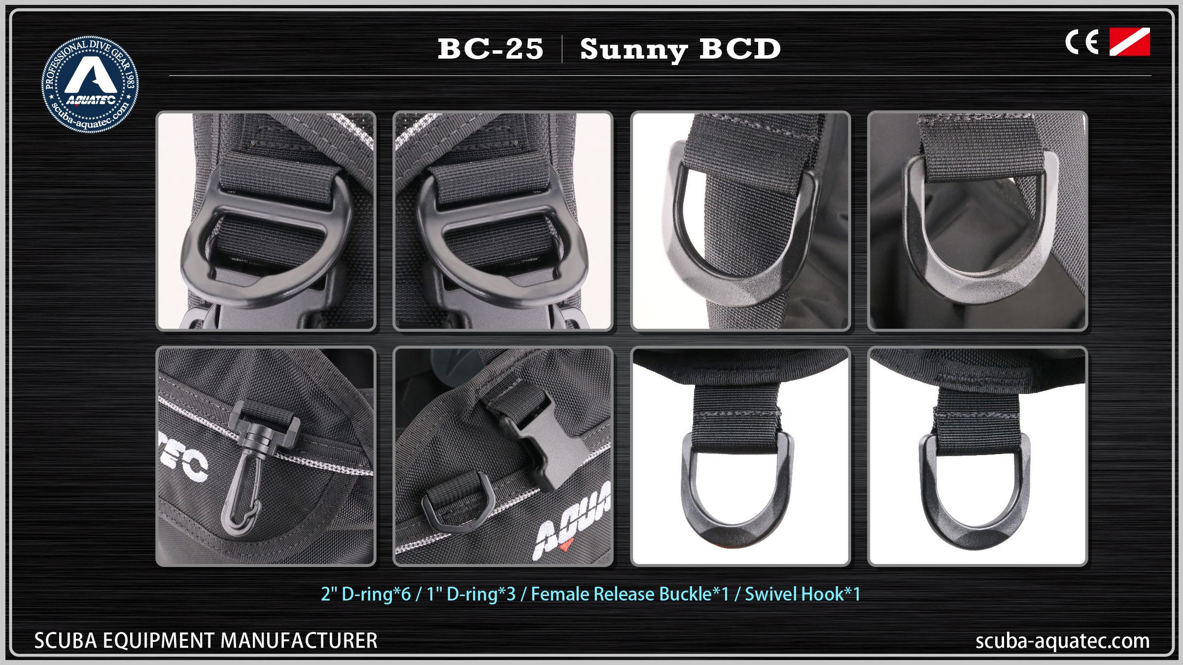 Aquatec BC-25 스쿠버 대여 부력 조절 장치 (BCD) BC-25 아쿠아텍 오픈 워터 (OW) 인증 스쿠버 BCD