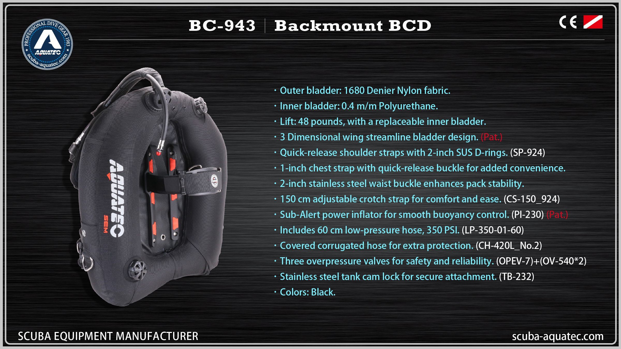 Aquatec BC-943 Militär-Tauchausrüstung für extreme Bedingungen Aquatec BC-943 taktische Rückmontage BCD für professionelle Taucher