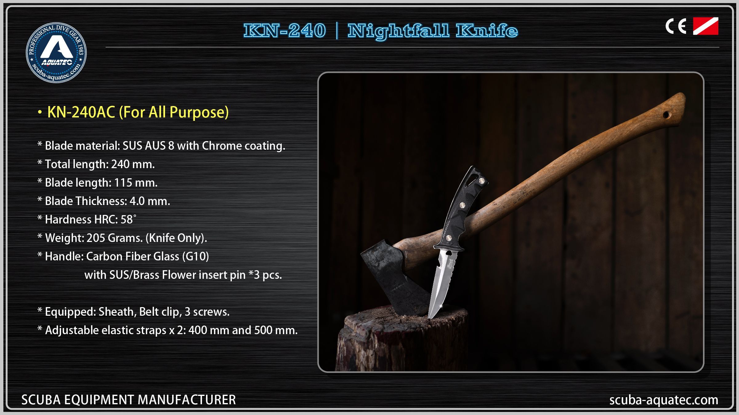 Колекція професійних ножів для занурення AQUATEC KN-240 Огляд серії ножів для занурення AQUATEC KN-240 Nightfall - Тактичне та виживальне обладнання