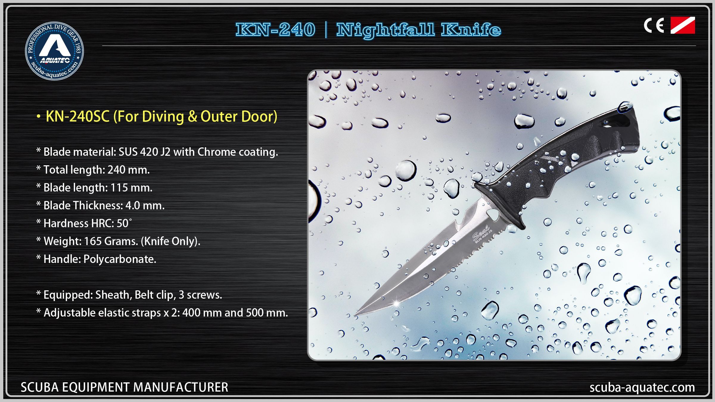 Огляд Стандартної Серії KN-240 Ніж для занурення AQUATEC KN-240 стандартної серії для рекреаційного занурення