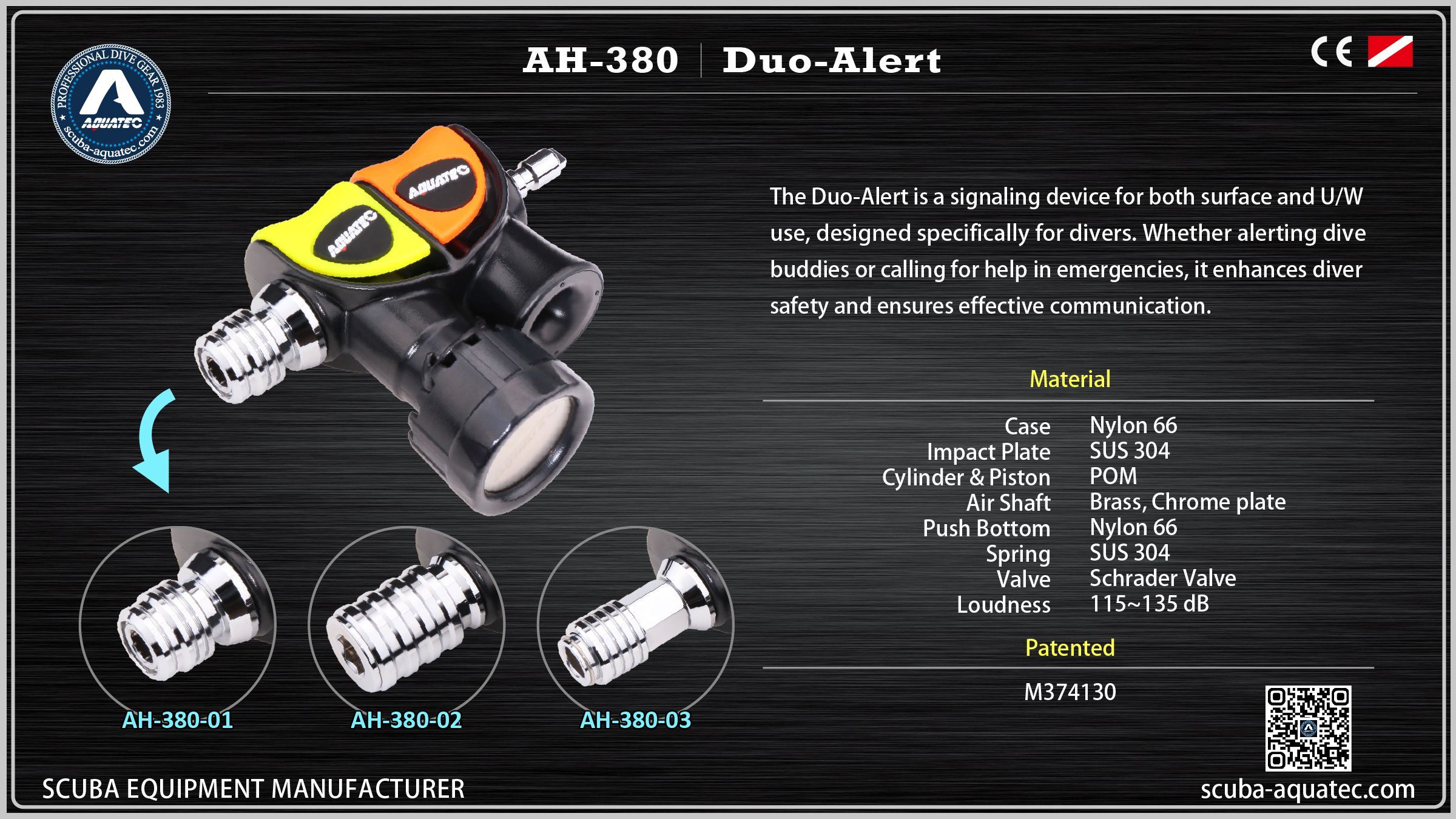 แผนภาพทางเทคนิคและสเปควัสดุ AQUATEC AH-380 Duo-Alert