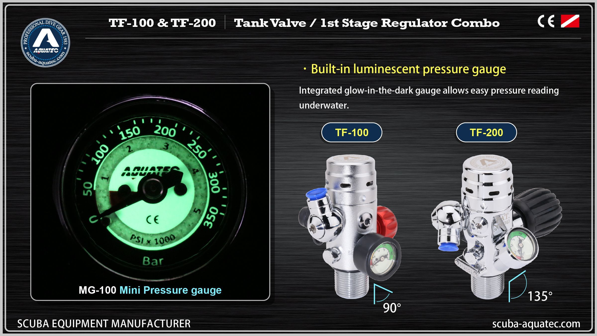 Aquatec TF-100 और TF-200 एकीकृत रेगुलेटर वाल्व स्कूबा रेगुलेटर वाल्व Aquatec TF-100 और TF-200 एकीकृत रेगुलेटर वाल्व स्कूबा योके वाल्व रेगुलेटर